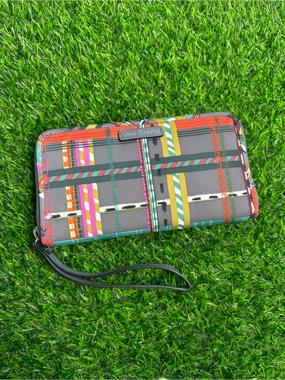 Vera Bradley Gray Multi-Color Plaid RFID All-In-One Wristlet Wallet